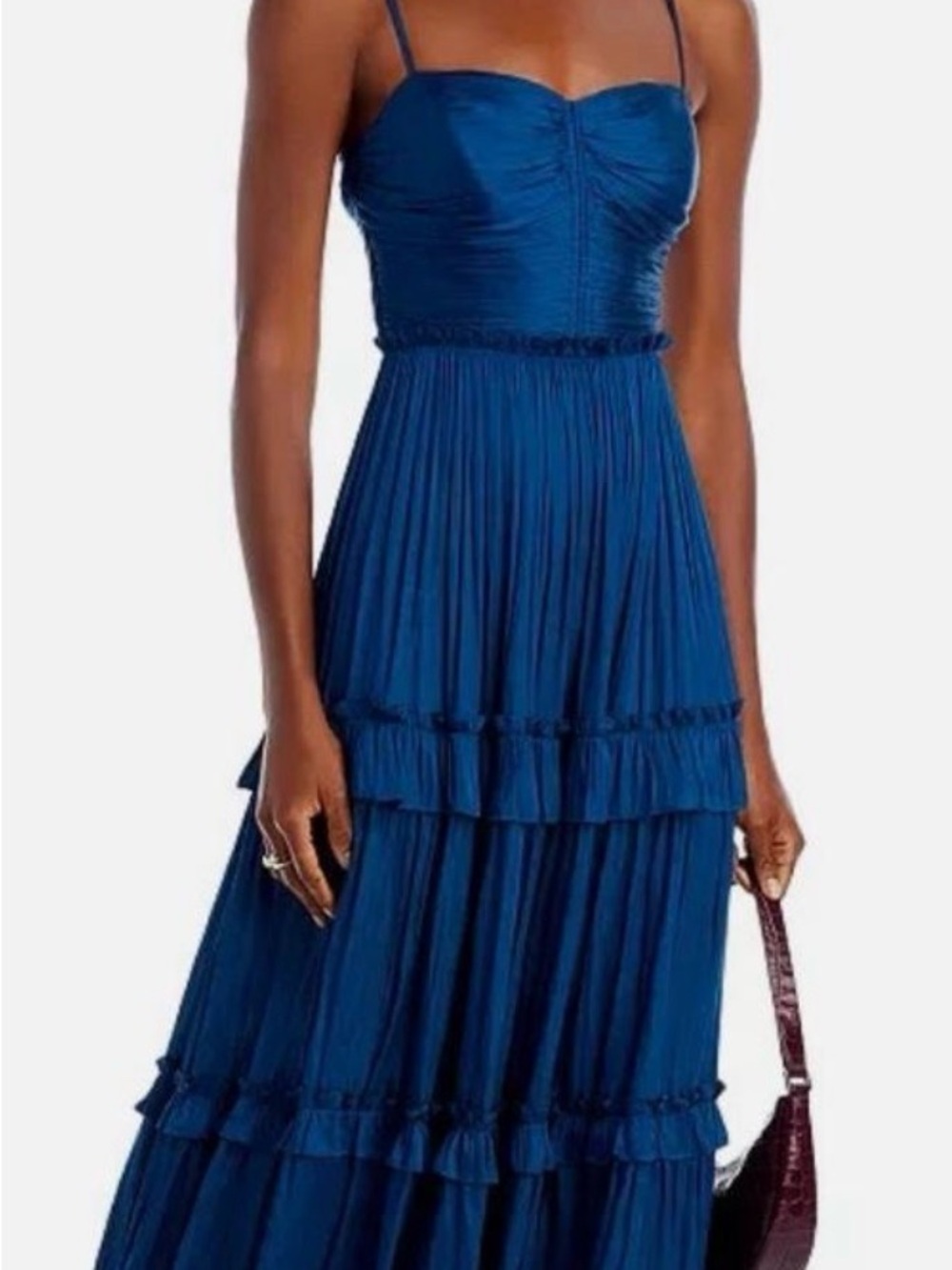 Aqua Royal Blue Tiered Maxi Dress with Spaghetti Straps